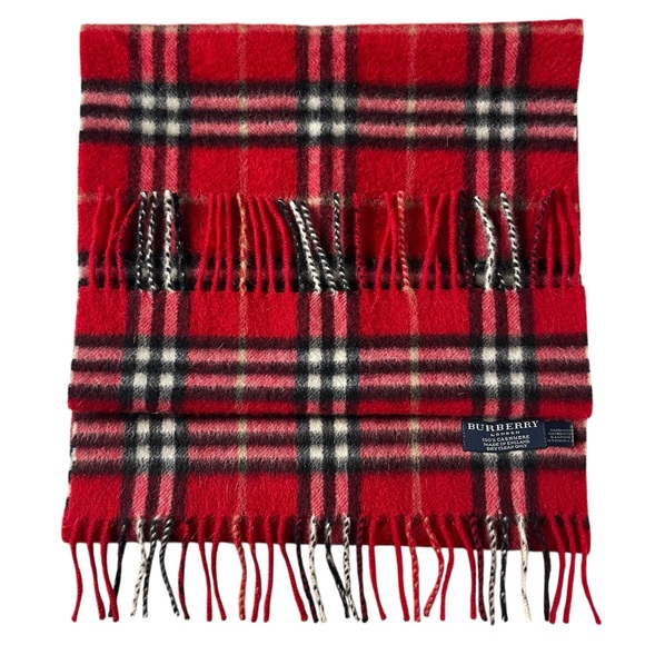 Burberry Runway Check Plaid 100% Cashmere Unisex Fringed Scarf Currant Red - Picture 3 of 7